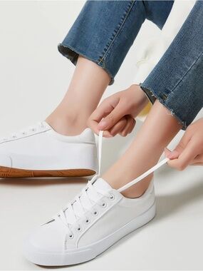 SERNIAL WOMEN’S WHITE TENNIS SHOE PU LEATHER SNEAKERS CASUAL WALKING EU 39 US 8